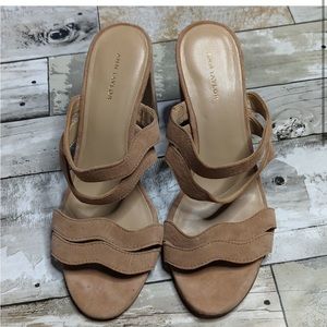 Ann Taylor nude suede zig zag strap heels